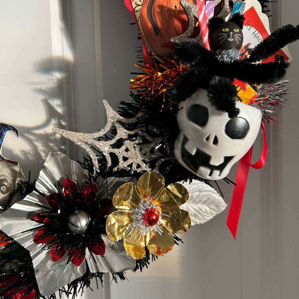 Vintage Repurposed Halloween Festive Holiday Wreath - Picture 6 of 12